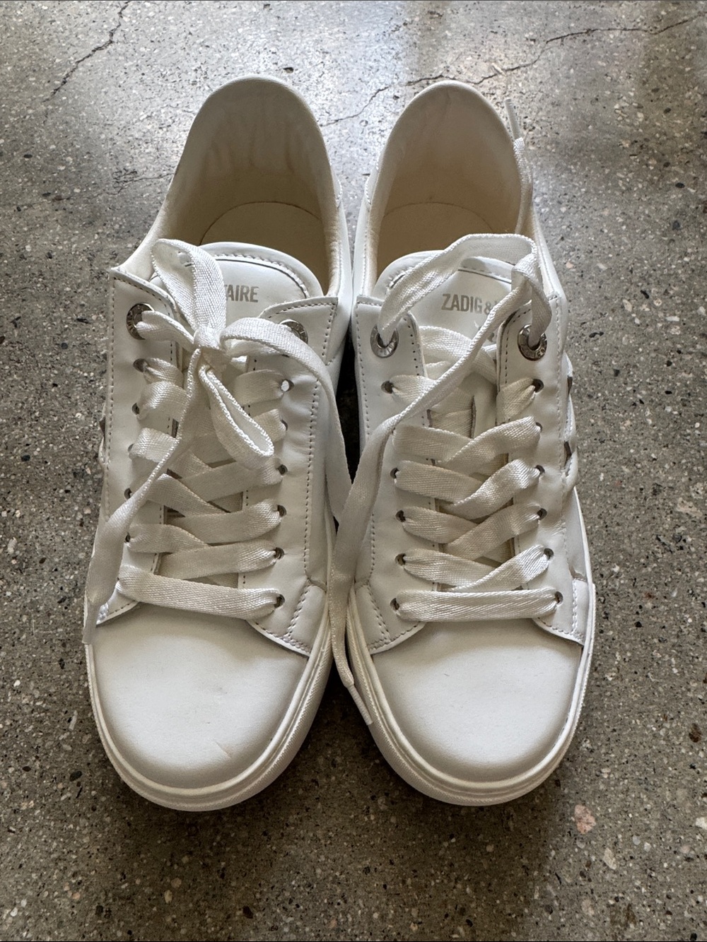 Zadig & Voltaire White Leather Low-Top Lace-Up Sneakers